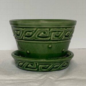 Vintage McCoy 4” Greek Key Flower Pot - Green